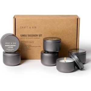 Craft & Kin Set of 6 Scented Votive Candles 10 Hour Burn Time Each Assorted Scents Including Eucalyptus & Orange, Fireside, Oakwood & Vetiver - 1 of 4