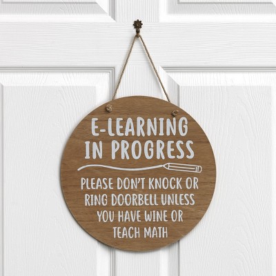 Lakeside Wall Hanging E-Learning Wood Door Hanger Sign for At-Home Education