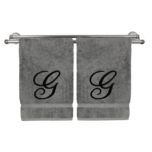 BC BARE COTTON Monogrammed Hand Towel, 100% Turkish Cotton - Set of 2 - Gray - Black Script - 1 of 4