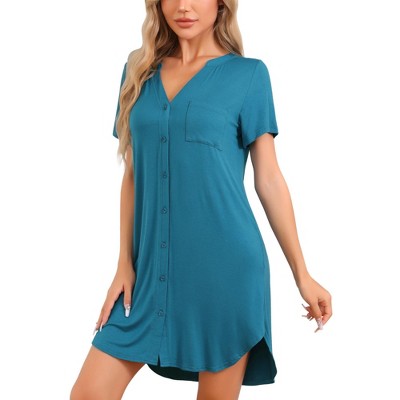 cheibear Women's V-Neck Front Button Down Short Sleeve Nightgowns