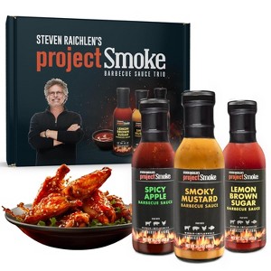 Steven Raichlen Project Smoke Barbecue Sauce Gift Box- 3 Pack- Spicy Apple, Smoky Mustard, Lemon Brown Sugar- Great Gift- Chicken Ribs Fish Veggies - 1 of 4