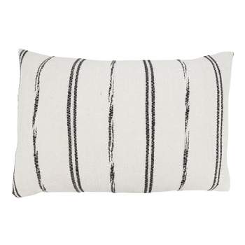 Saro Lifestyle Modern Minimalist Striped Poly Filled Throw Pillow, Beige, 16"x24"