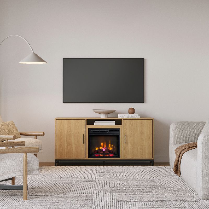 Modern Ember Rochester TV Stand, Entertainment Center, TVs up to 60", 2 Cabinets, 3 Shelves, with 18" Electric Fireplace, 3 of 10