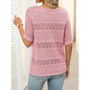 Womens Summer Tops Round Neck Lace Short Sleeve Casual Knit Top Blouse - 3 of 4