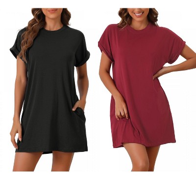 cheibear Women's Short Sleeve Round Neck Soft Night Dress with Pocket