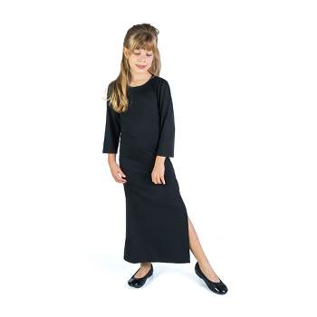 24seven Comfort Apparel Girls Long Sleeve Side Slit Maxi Dress Solid Color