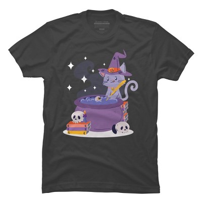 Men's Design By Humans Halloween Kitty Cauldron By machmigo T-Shirt