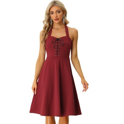 INSPIRE CHIC Women's Lace Up Sleeveless Sweetheart Neck Bustier Gothic Vintage Dress