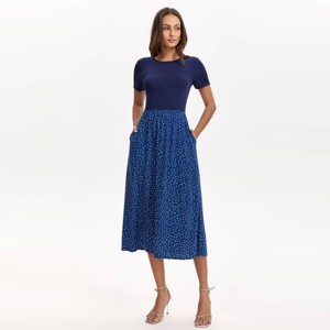 Women's Short Sleeve Contrast Midi Dress - A New Day Navy Blue Polka Dots  XS : Target