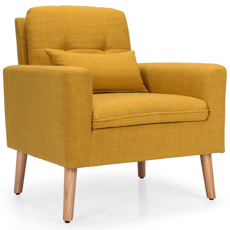 Costway Accent Chair Upholstered Linen Armchair Sofa Chair w/Waist Pillow, 1 of 11