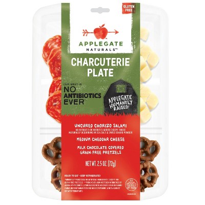 Applegate Natural Charcuterie Plate with Uncured Chorizo Salami, Cheddar Cheese & Chocolate Covered Pretzels - 10oz