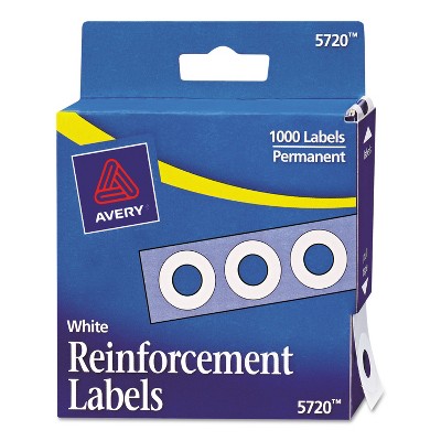 Avery Dispenser Pack Hole Reinforcements 1/4" Dia White 1000/Pack 05720