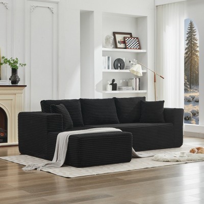106" Corduroy Upholstery L-Shaped Cloud Modular Sectional Sofa with Left Chaise and Pillows, All-Foam Compression Design