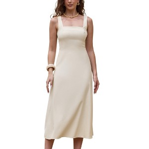INSPIRE CHIC Women's Square Neck Sleeveless Zipper Summer Casual Maxi Tank A Line Dresses - 1 of 4