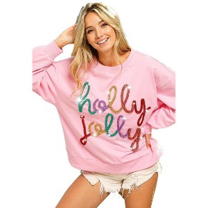 Coolmee Women's Santa Sweatshirt Christmas Sequin Print Crewneck Long Sleeve Pullover Sweatshirts Tops - 1 of 4