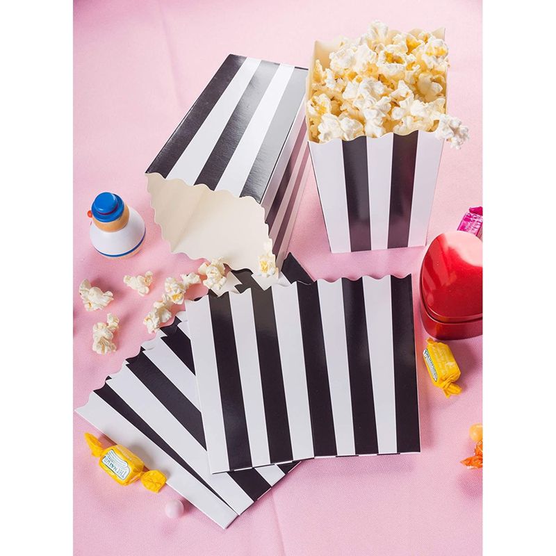 Juvale 100 Popcorn Box 20oz Paper Favor Candy Container Black White Stripe 3.3x5.5x3.3, 2 of 7