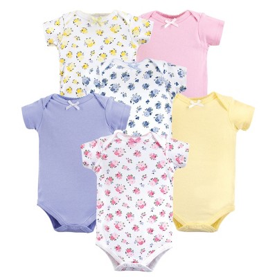 Image of Luvable Friends Baby Girl Cotton Bodysuits 6pk, Floral, 6-9 Months
