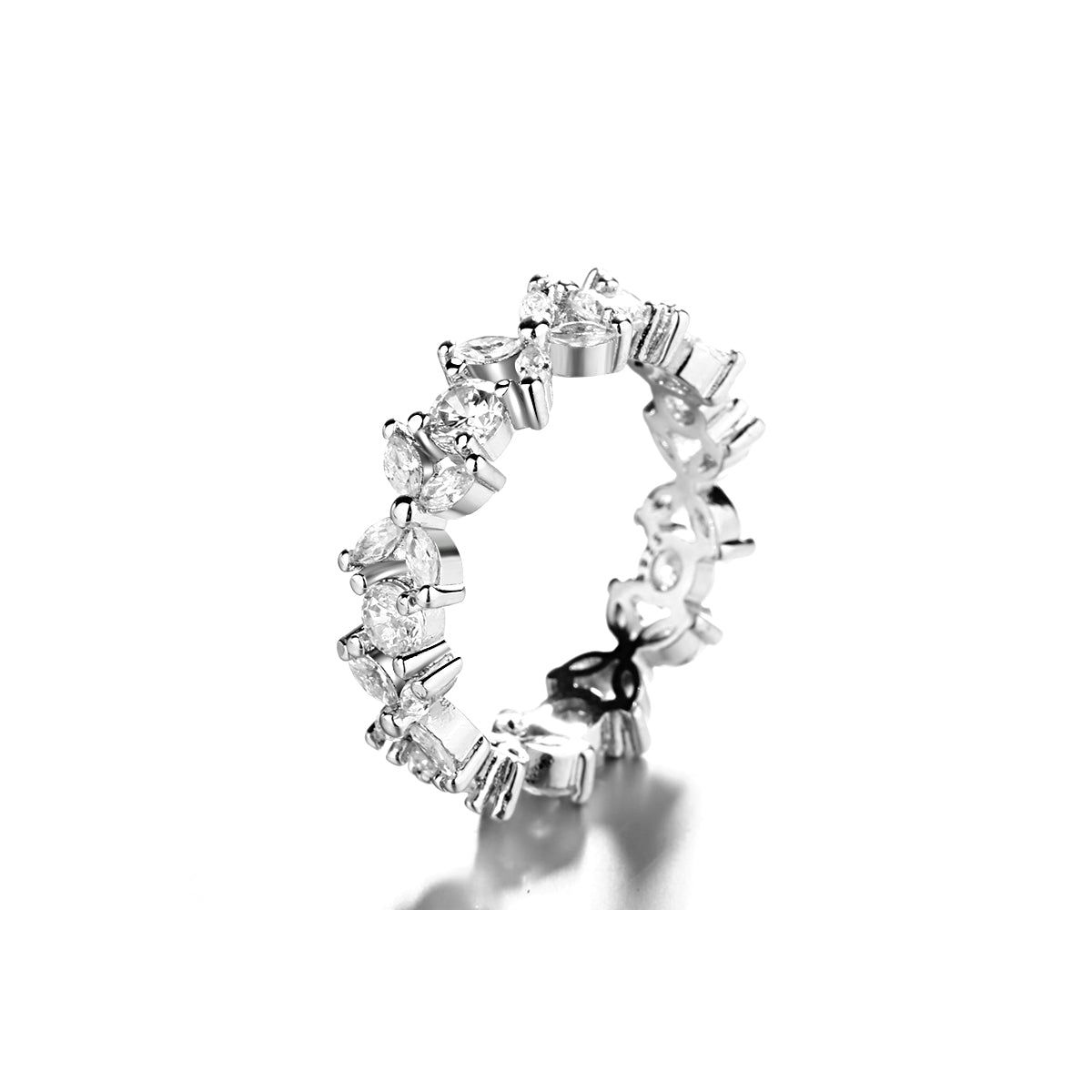 14K White Gold Flower Eternity Ring with Crystals