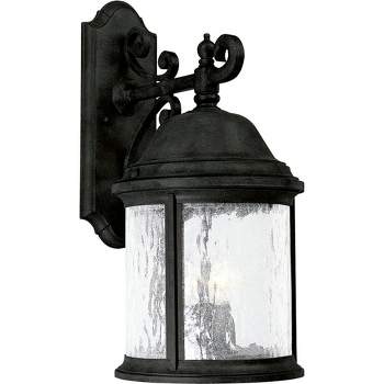 Progress Lighting Ashmore 3-Light Wall Lantern, Textured Black, Water Seeded Glass