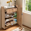 Fluted Shoe Storage Cabinet with 2 Flip Drawers, a Drawer & 3-Tier Side Cabinet, Slim Wood Shoe Organizer, Modern Farmhouse Entryway Cabinet - 2 of 4