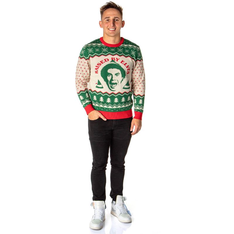 ELF The Movie Men's Raised By Elves Ugly Christmas Sweater Knit Pullover, 5 of 7