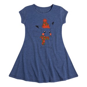 Girls' - Pokémon - Bundled Up Pikachu Fit & Flair Cap Sleeve Dress - 1 of 3