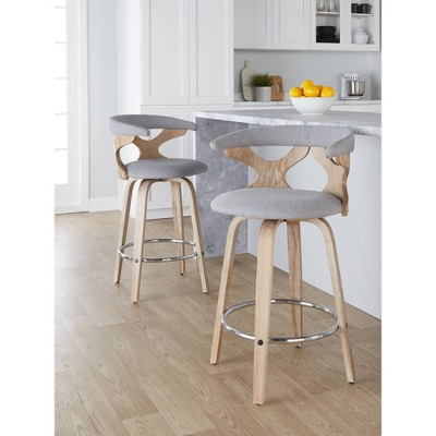Gardenia Gray Swivel Counter Stools with Chrome Footrest, Set of 2