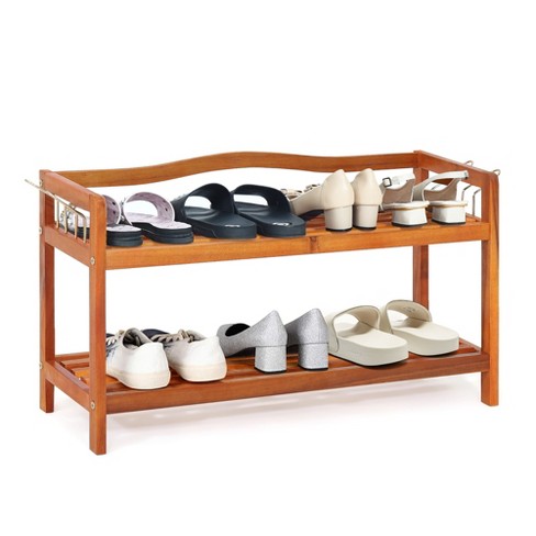 Honey Can Do 2 Tier Natural Wood Shoe Rack