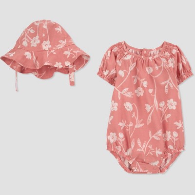 Image of Carter's Just One You® Baby Girls' Floral Bubble Romper with Hat - Pink/White Newborn