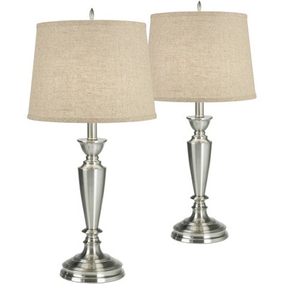 Barnes and Ivy Brushed Nickel Burlap Linen Table Lamps Set of 2