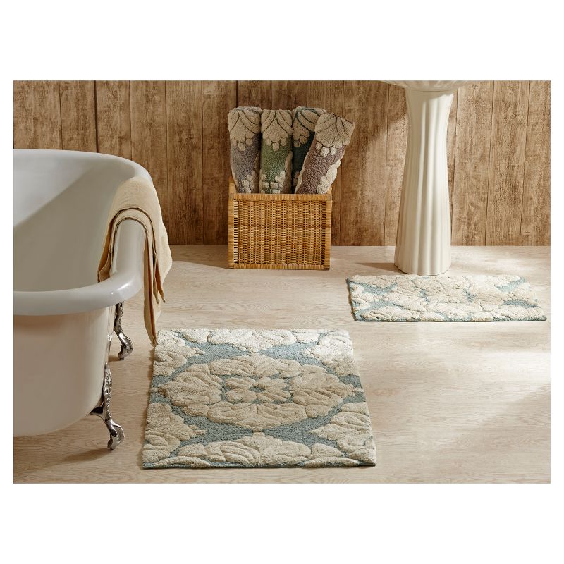 2pc Medallion Collection 100% Cotton Bath Rug Set Blue/Natural - Better Trends, 3 of 12