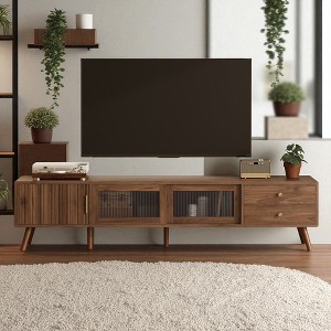 76" Modern TV Stand with Glass Doors, Wood-Grain Entertainment Center for TVs up to 85 Inches, Media Console with Storage for Living Room, Bedroom - 1 of 4