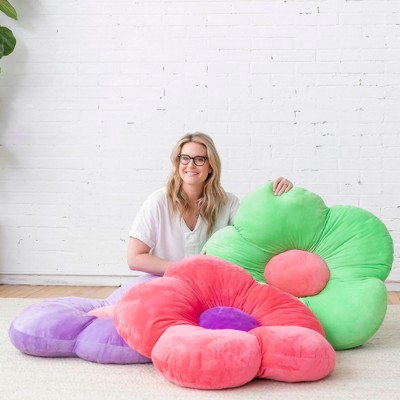 Bright Green Flower-Shaped Kids Floor Cushion