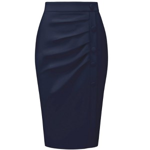 Hobemty Women's Wear to Work Elastic High Waist Pleated Bodycon Midi Skirts - 1 of 4
