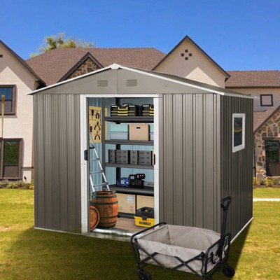 HANPURE 8ft x 6ft Outdoor Metal Storage Shed with Window Grey