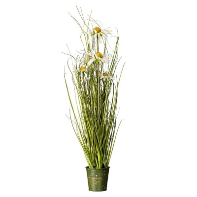 Vickerman Artificial Potted Artificial Grass and Daisies