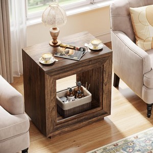 Gulches Rustic Brown Wood End Table (1PC) 2-Tier Square Side Table with Storage Shelf, Industrial Sofa Side Table - 1 of 4