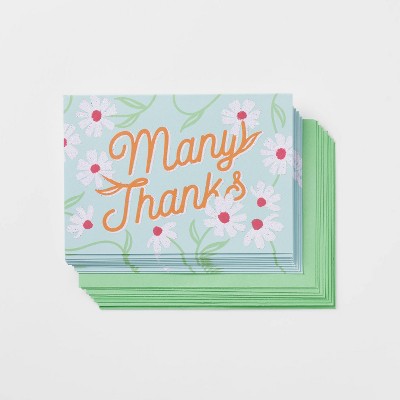 10ct 'Many Thanks' Cards - Spritz™: Floral Glitter Notecards & Envelopes, Abstract Design, All Occasions, Multicolored