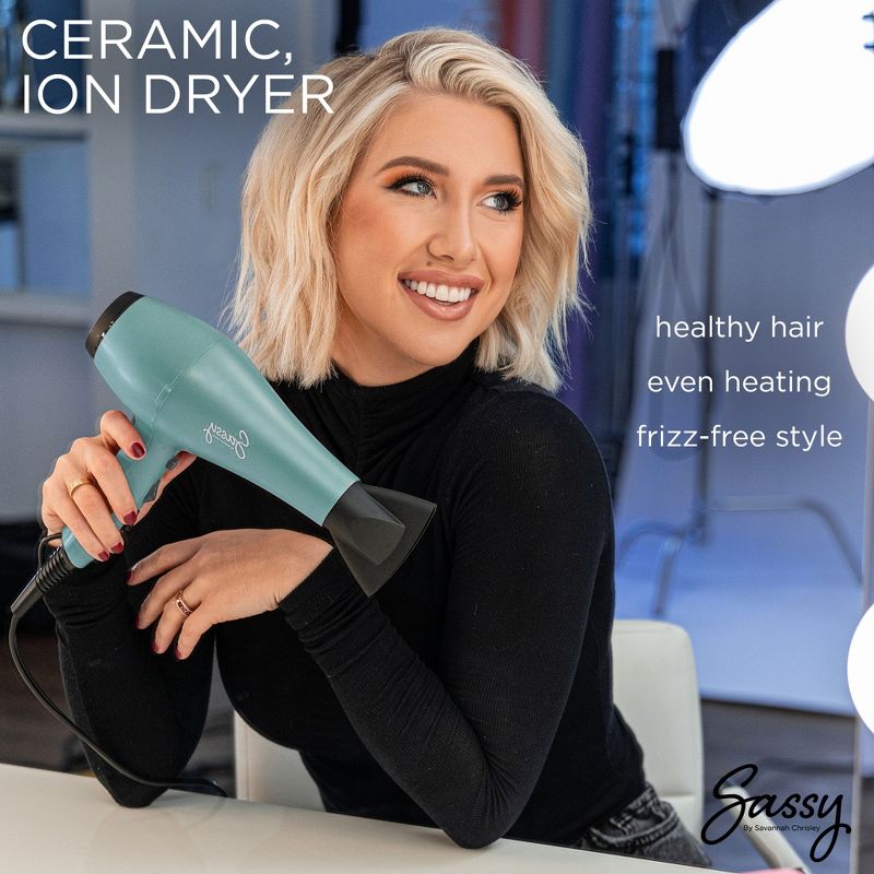 Sassy Ceramic Ion Hair Dryer, 1875-Watt Salon Dryer with Concentrator and Diffuser, 2 of 8