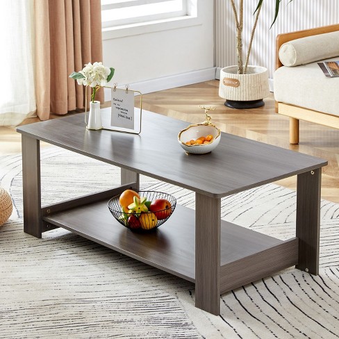 Modern Minimalist Rectangular Coffee Table With Double Layer, Gray - The Pop Home : Target