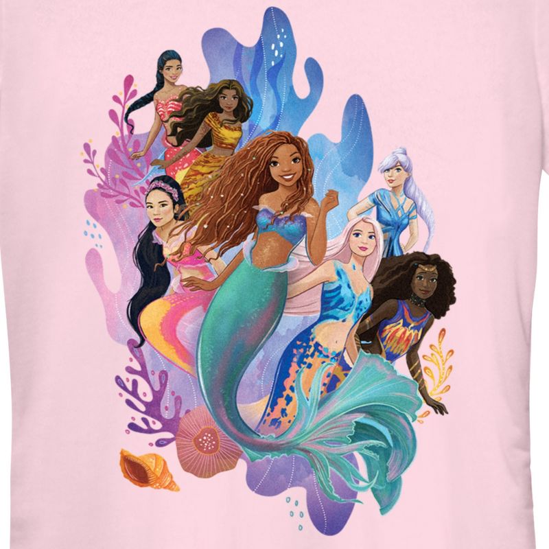 Juniors Womens The Little Mermaid Group of Mermaids T-Shirt, 2 of 5