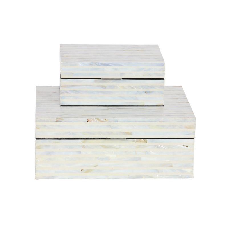 Set of 2 Shell Mosaic Patterned Wood Box White - Olivia &#38; May, 6 of 23
