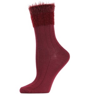 Memoi Women's Parfait Striped Fuzzy Cuff Crew Socks - 1 of 4