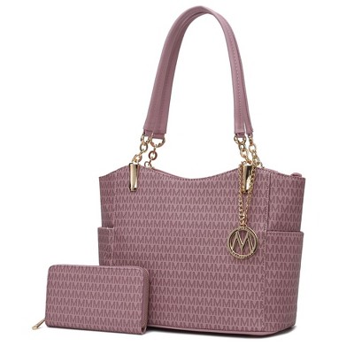MKF Collection Savannah M Logo Printed Vegan Leather Women’s Tote and Wristlet Wallet by Mia K- 2 pieces