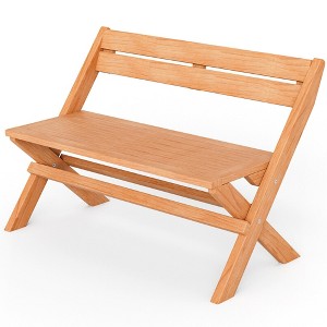 Tangkula Teak Wood Outdoor Bench Folding 2-Person Patio Garden Bench Loveseat - 1 of 4