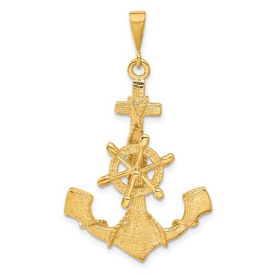 Black Bow Jewelry 14k Yellow Gold Large Satin Anchor with Wheel and Rope Pendant