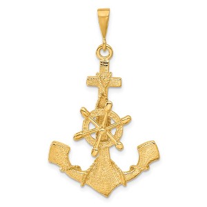 Black Bow Jewelry 14k Yellow Gold Large Satin Anchor with Wheel and Rope Pendant - 1 of 4