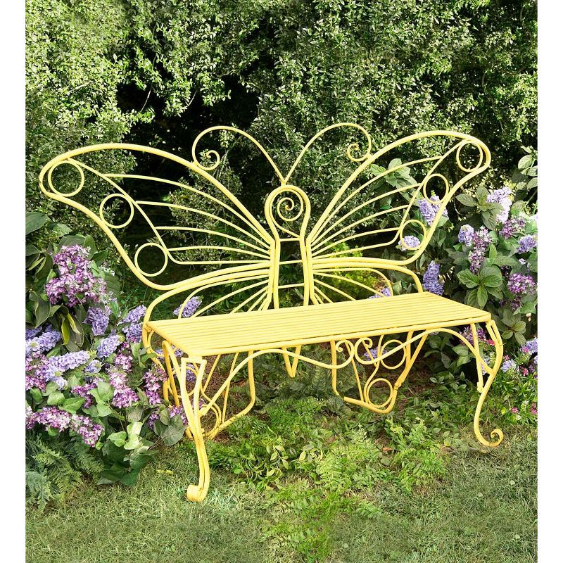 Plow & Hearth Yellow Metal Butterfly Garden Bench, 2 of 3