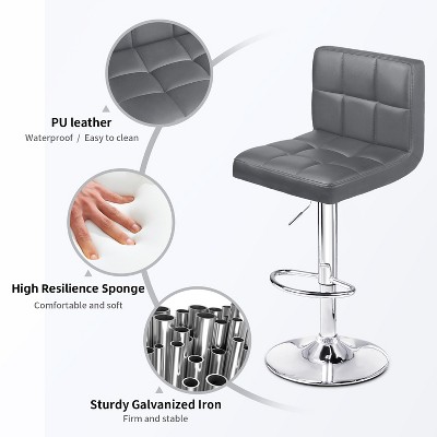 LACOO 33" - 44" Bar Height Adjustable Swivel Barstool - Gray