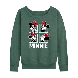 Women's - Disney - Minnie Grid Lightweight French Terry Wide Neck Long Sleeve Graphic Shirt - 1 of 4